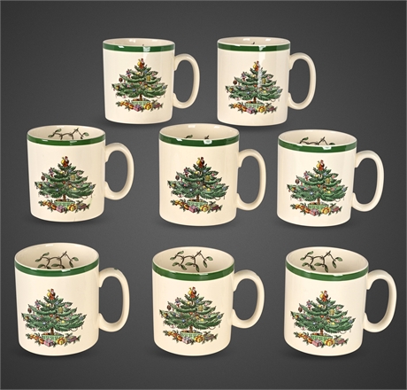 Spode Christmas Tree 10 oz Mugs – Set of 8, England S3324-L Vintage Set