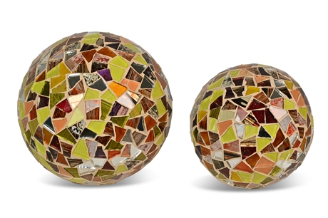 Set of 2 Mosaic Glass Orbs