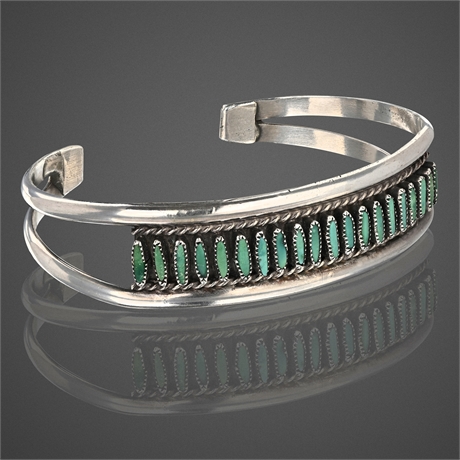 S. Sanchez Zuni Sterling Silver & Turquoise Petit-Point Cuff – 20 Stones