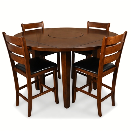 Counter Height Dining Table w/ Lazy Susan & 4 Chairs