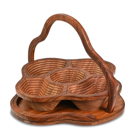 Hand-Carved Collapsible Wooden Fruit Basket