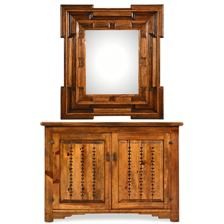 Santa Fe Country Pine Trastero & Mirror Set — Crusita Cutouts, Forged Iron