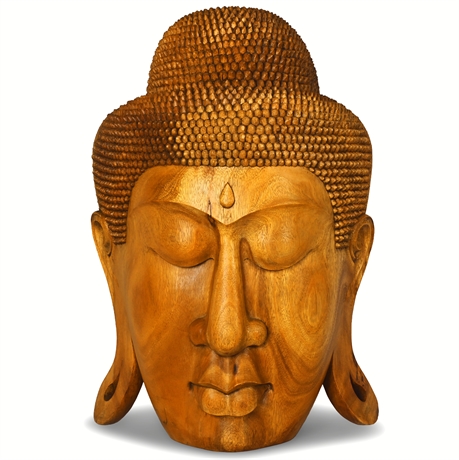 Hand-Carved Solid Wood Buddha Head Sculpture – Massive Statement Piece