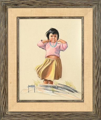 Jane Mabry Original Pastel Portrait of a Young Navajo Girl