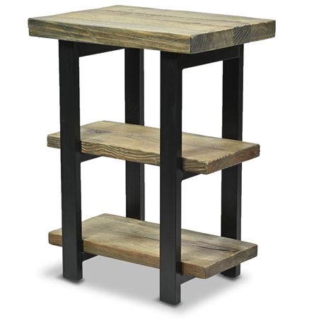 Modern Rustic Chunky Reclaimed Wood Side Table with 2 Shelves