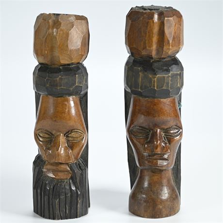 Vintage Jamaican Wood Totem Pole Carvings