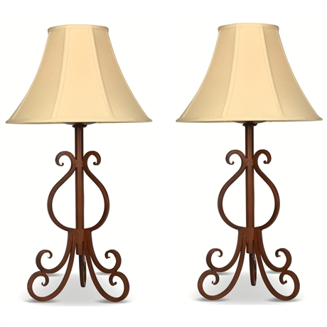 Pair Iron Scroll Lamps