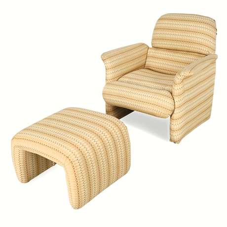 Postmodern Lounge Chair & Ottoman Set, Reupholstered 1980s
