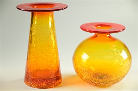 Amberina Crackle Vases