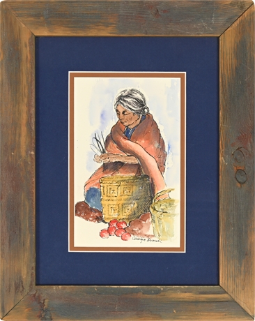 Carolyn Bunch Watercolor of Basket Weaver, San Miguel de Allende