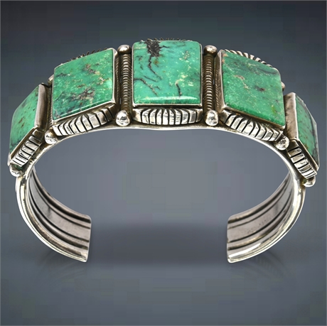 Calvin Martinez Navajo Cuff Bracelet with Emerald City Turquoise