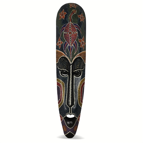 38" Impressive Hand-Carved Wooden Tribal Mask – Turtle Motif, Dot Painted