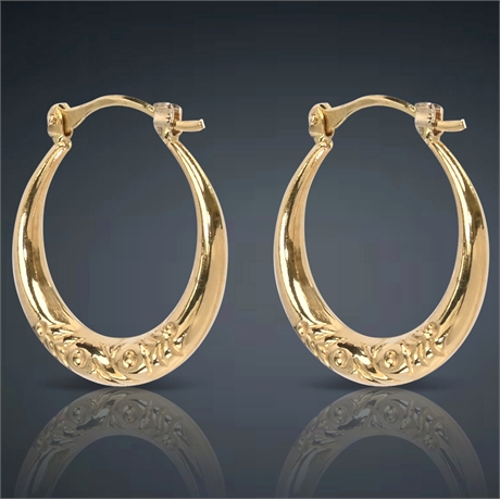 18K Gold Embossed Hoop Earrings