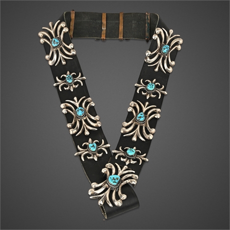 Navajo Sandcast Sterling & Turquoise Concho Belt