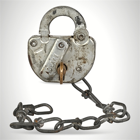 Antique Adlake TRRA Railroad Switch Lock & Key with Chain - Working