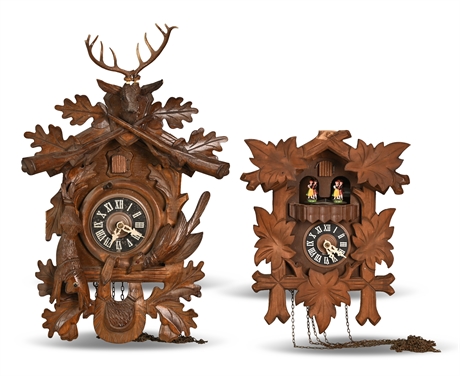 Pair Black Forest Cuckoo Clocks for Restoration