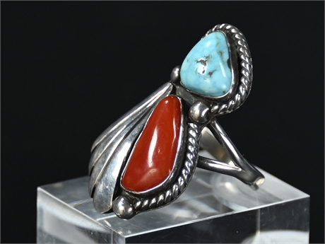 1970's Navajo Turquoise & Sterling Silver Ring Size 12