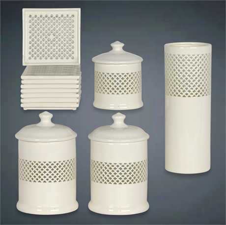 P&S Arts & Crafts Co. Ceramic Canister Set with Coasters and Vase