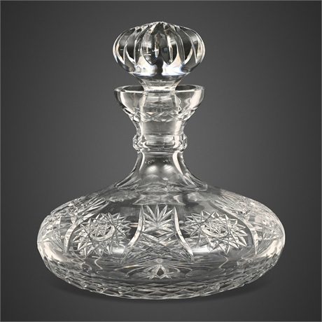Cut Crystal Ships Decanter with Hobstar & Fan Cutting