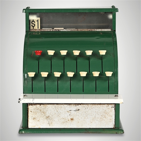 Tom Thumb Cash Register Toy by Cinderella Mfg. Co. — Green Pressed Steel