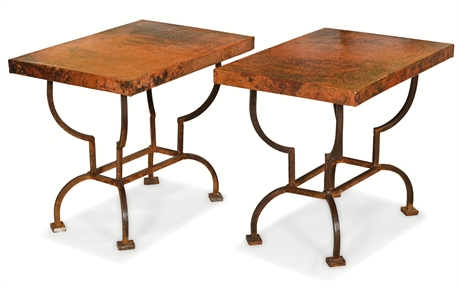 Pair Hammered Copper Side Tables