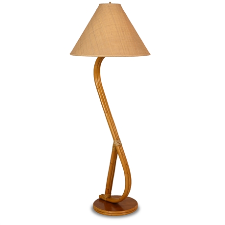 American Modernist Designer Floor Lamp, Bamboo, Cane, Wood, 1950's