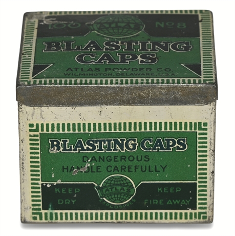 Vintage Atlas Powder Co. No. 8 Blasting Caps Tin – 100 Count (Inert)