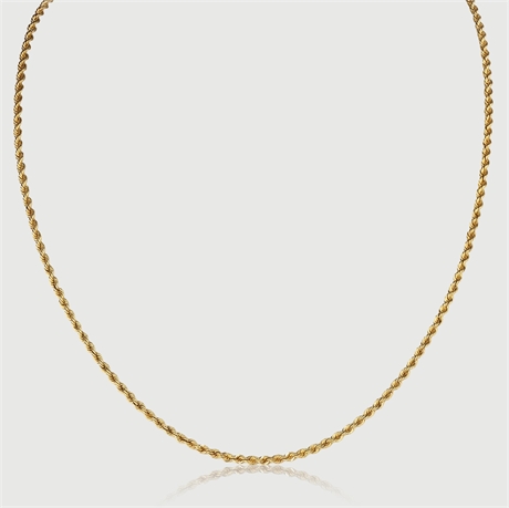14K Yellow Gold Rope Chain Necklace – 24" 20g Barrel Clasp