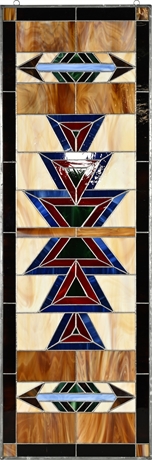 Geometric Stained Glass Panel — Arrow & Triangle Motif, 32" Tall