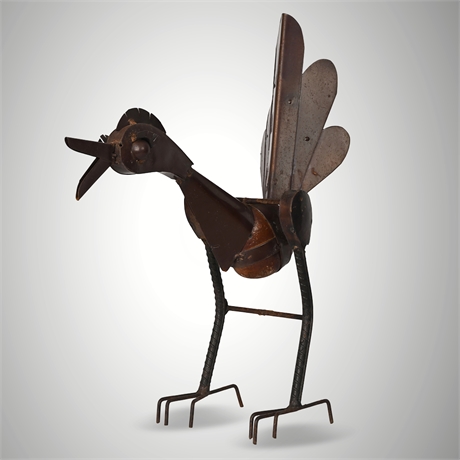 Kinetic Road Runner Folk Sculpture - Steel, Iron & Stone, Rocking Body