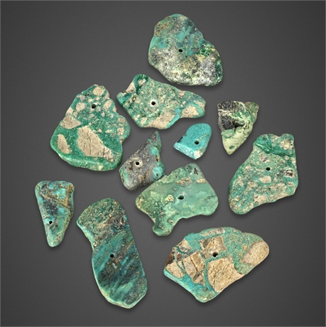 Natural Turquoise Beads Lot – 11 Pieces, Heavy Matrix, 26.2g