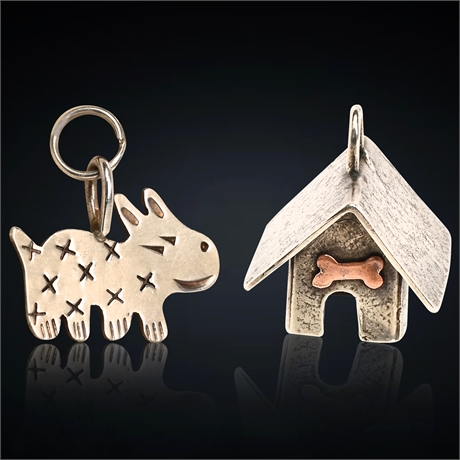 Sterling Silver Dog House & Dog Charms/Pendants