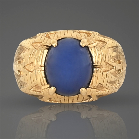 Vintage 14K Yellow Gold Men's Ring with Lapis Lazuli Cabochon