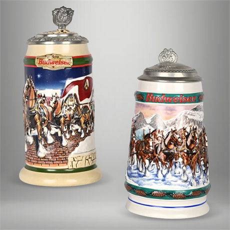 Budweiser 1993 & 1998 Holiday Steins – Signature Editions w/ COAs
