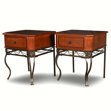 Pair of Hillsdale Camelot Metal Wood Nightstands in Oak