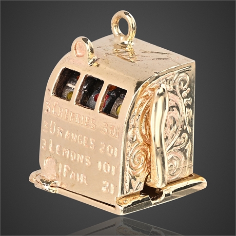 14K Gold Slot Machine Charm Moving Mechanical AC Signed