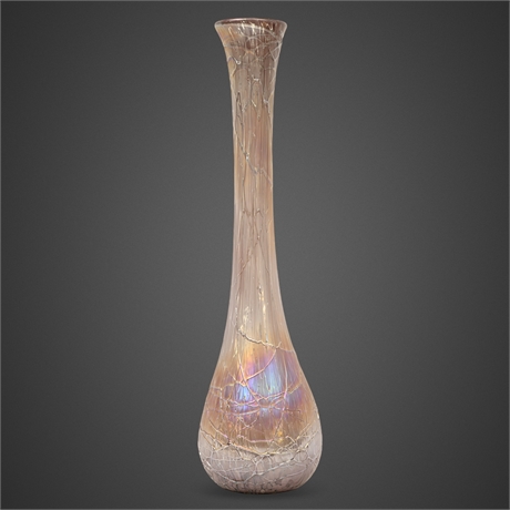 Kralik-Style Iridescent Art Glass Vase, Hand Blown, 24.75"