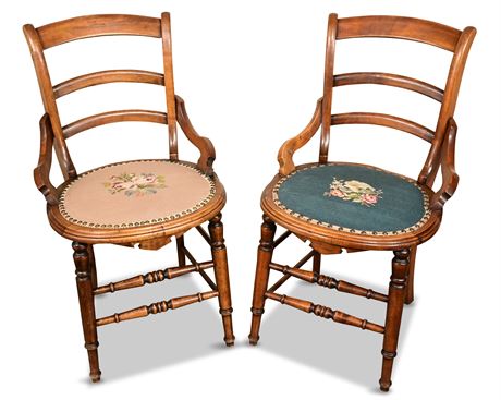 Pair of Antique Chairs with Needlepoint Seats
