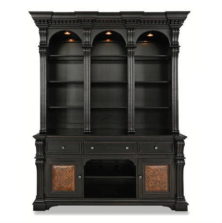 Hooker Telluride Console & Lighted Bookcase Hutch