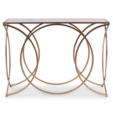 Gilded Geometric Console Table with Mirrored Top – Sculptural Modernist Design