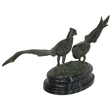 Bronze-Style Pheasant Sculpture on Faux Marble Base, Late 20th Century