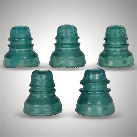 Lot of Five Antique Hemingray Glass Insulators – No. 40 & No. 42