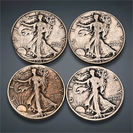 1944 - 1947 (4) Walking Liberty Half Silver Dollars