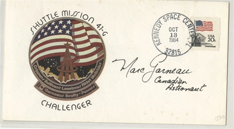 Marc Garneau Signed STS 41-G Challenger Cachet Cover — Kennedy Space Center 1984