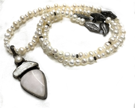 Pearl Necklace with Sterling Silver Pendant