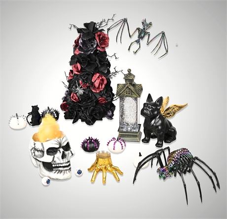🎃 HD Designs Bulldog & Gothic Halloween Lot – Skull, Lantern & More (14-Piece)