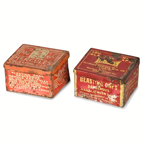 Pair of Vintage Illinois No. 6 and Hercules No. 6 Blasting Caps Tins – 100