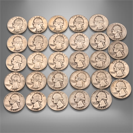 (29) 1951 Washington Silver Quarters