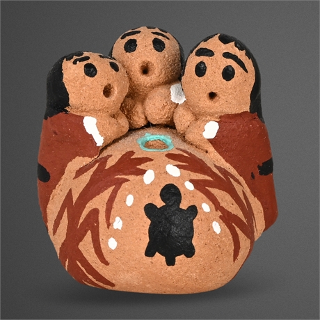 Jemez Pueblo Miniature Storyteller Figurine — Signed FL, Hand Painted