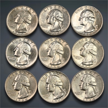 1964 (9) Washington Silver Uncirculated Quarters